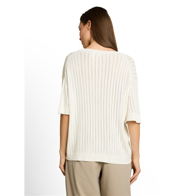 Tom Tailor dames truitje korte mouw ajour Offwhite